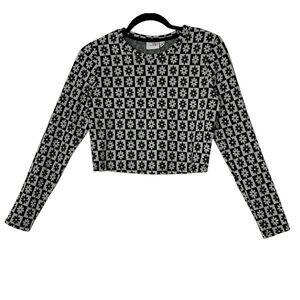 VILA Blouse Women Medium Top Flower Crop‎ Long Sleeve Bohemian Cozy Soft Stretch